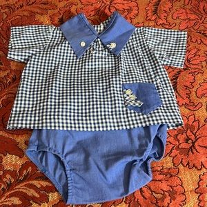 Boy’s blue cotton gingham set